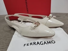 Salvatore Ferragamo Womens Zalu Slingback Flat White Shoes 9.5 C New In Box