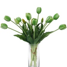 15 Pcs Green Artificial Tulips, Real Touch Latex, Soft Faux Bouquet, Decor