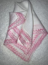 Vintage Crochet Pinks Varigated White Linen Hanky Handkerchief Hankie Crochet