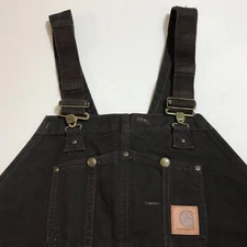 Carhartt Men’s R06 Duck Bib Unlined Double Knee Overalls Dark Brown Size 50 X 30