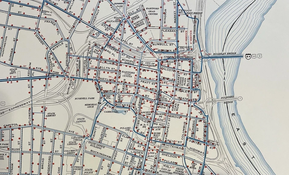Mapa del sistema de distribución de agua MDC vintage 1991 de Hartford, Connecticut Foto 3 de 4