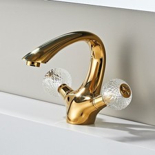Gold Pvd crystal handles Single hole bathroom sink faucet mixer tap deck mounted