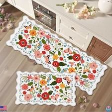 Chic 2PC Scalloped Anti-Fatigue Kitchen Mats - Cushioned, Waterproof, Non-Slip
