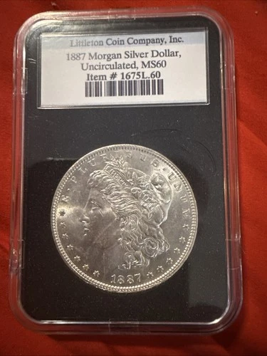 1887 Morgan Silver Dollar BU MS60 Littleton Coin in Case