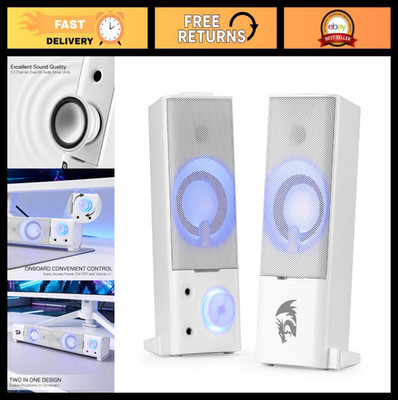 Compact 2.0 Channel Gaming Speakers, USB Powered Sound Bar, Quality Bass, Red Ba