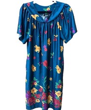 Anthony Richards Teal Blue Floral Muumuu House Dress Pockets MD Lounger