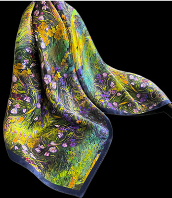 100% Silk 26'' large Square Scarf Women Wrap neckerchief floral green blue  WY20