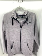 Nike Dri Fit Hooded Sweatshirt Mens M Gray Marl Zip Up Pockets Drawstring Logo
