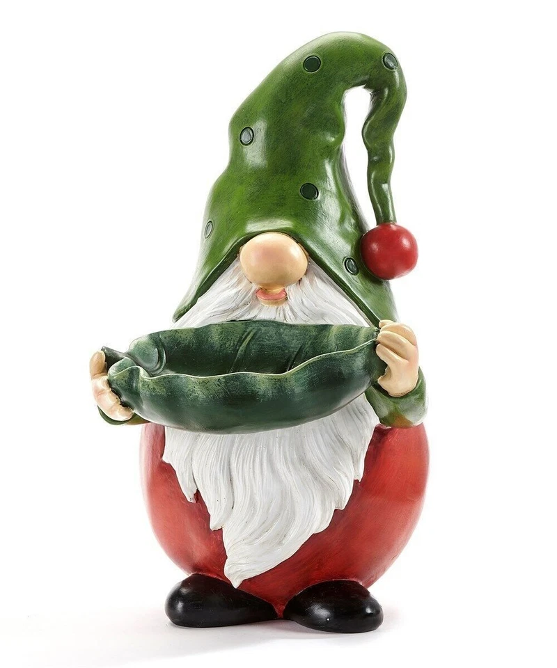 Gnome Bird Feeder Statue with Leaf Shaped Bowl Red Green Resin Garden 36 cm high - Изображение 2 из 2