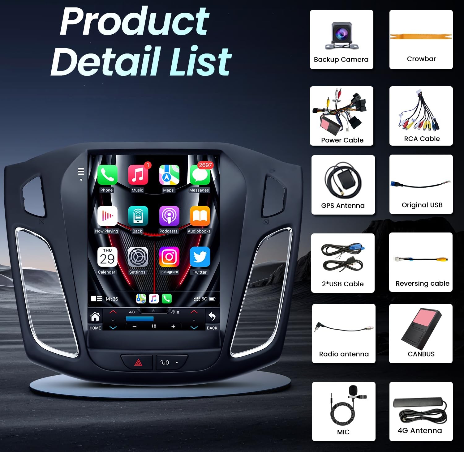 Car Stereo Radio Carplay Android13 9.7" GPS 8core 4+64G For Ford Focus 2012-2018