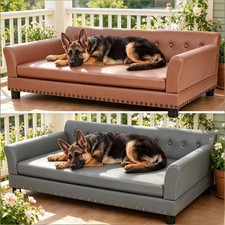 Luxury Dog Cat Sofa Bed Cooling Leather Couch Soft Cushion Large Pet Bed Lounger