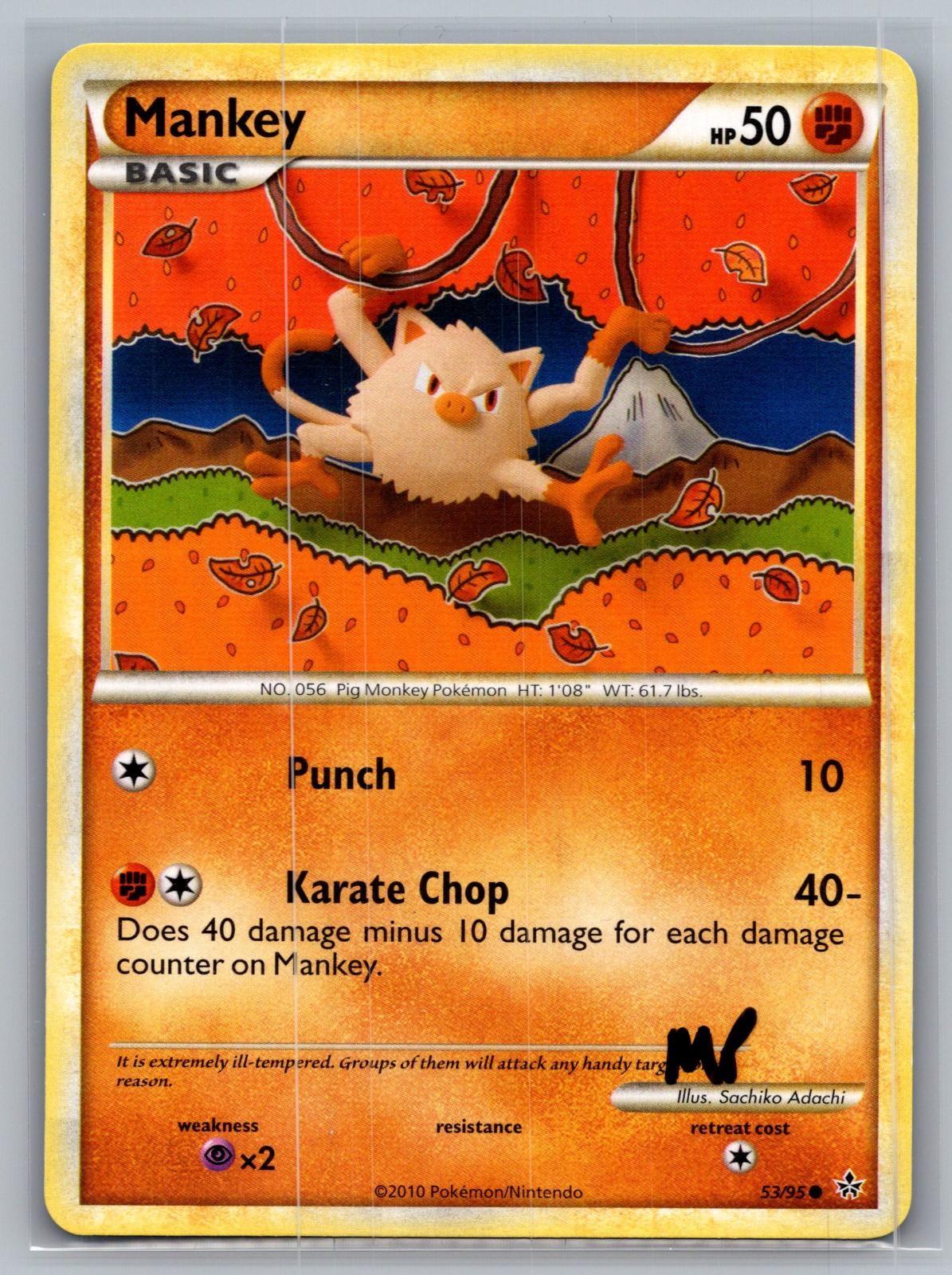 Mankey 53/95 Common HGSS Unleashed Pokemon Moderately Played
