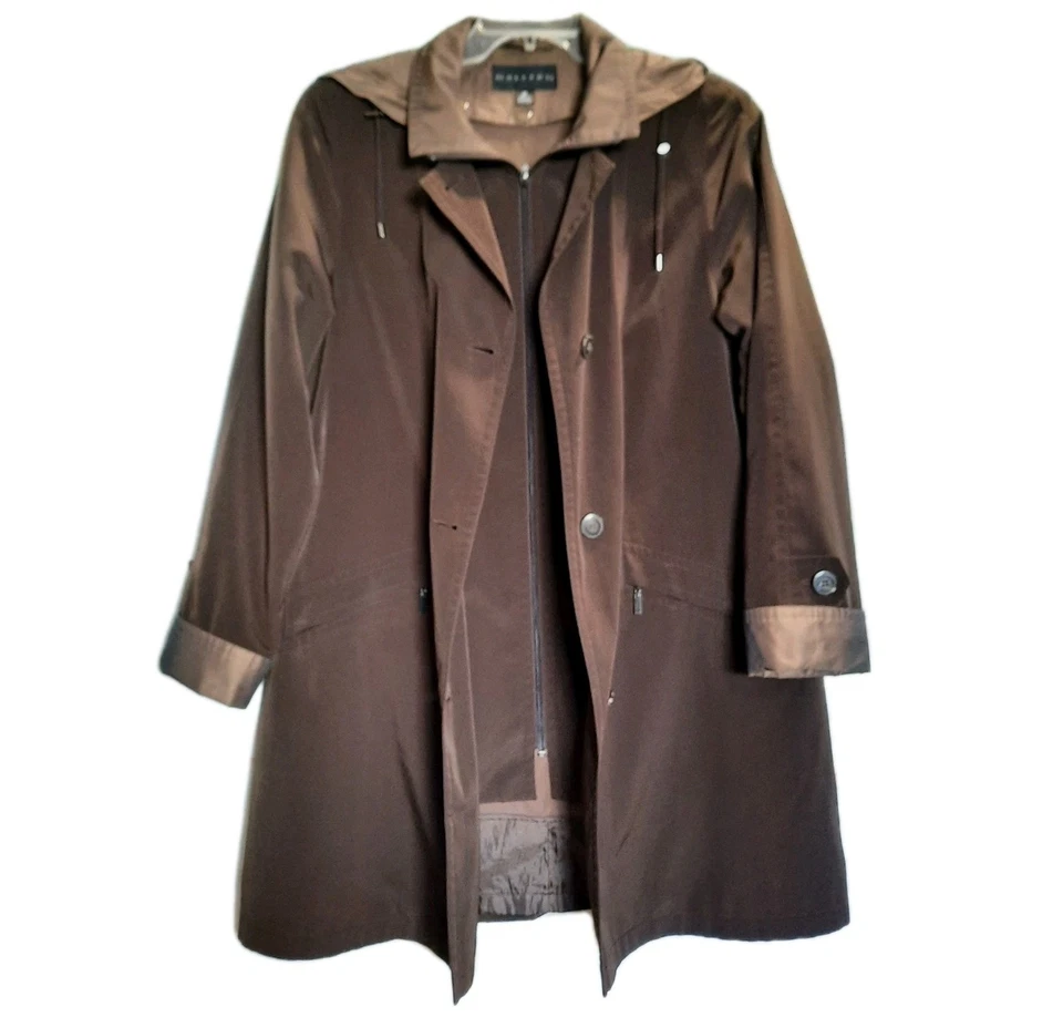 Gabardina Gallery Marrón Convertible Forro Extraíble y Capucha Hasta la Rodilla Talla M Foto 2 de 4