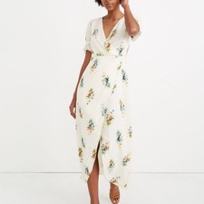 Madewell Ruffle Short Sleeve  Faux Wrap Maxi Dress Classic Floral V Neck Size 8