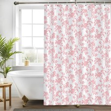 Pink Shower CurtainSage Cotton Floral CottagecoreElegant Floral Fabric Shower...