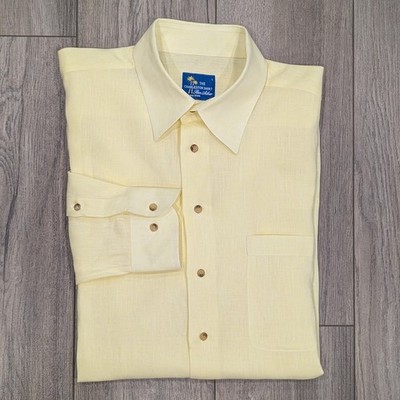 Ben Silver The Charleston Shirt Size L Irish Linen Lemon Yellow Tropical Resort