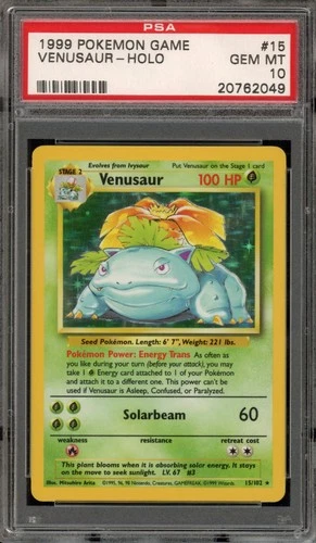 Pokemon Venusaur Base Set Unlimited Holo Rare #15 PSA 10 Gem Mint
