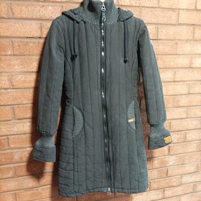 Khujo Women's Hooded Parka Coat Size M Insulated Charcoal High Neck Full Zip 
