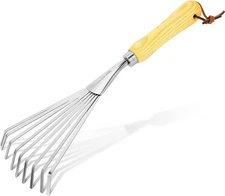 Stainless Steel Hand Rake with Ergonomic Handle for Gardening and Yard Care