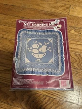 Net Darning Pillow Blue Craft Kit Fruit Bowl Lace Ruffle Vogart 14x14 NEW