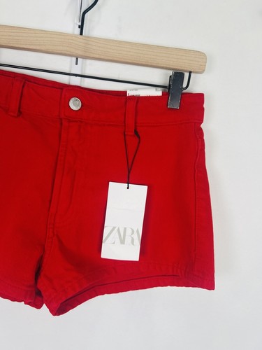 Pantalones Cortos Vaqueros Zara Rojo Denim Talla 2 Verano 29” Cintura NUEVO - Imagen 3 de 9