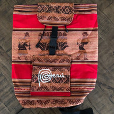 Peruvian Woven Backpack Native Inca Llama Brown/Tan Stripe Drawstring