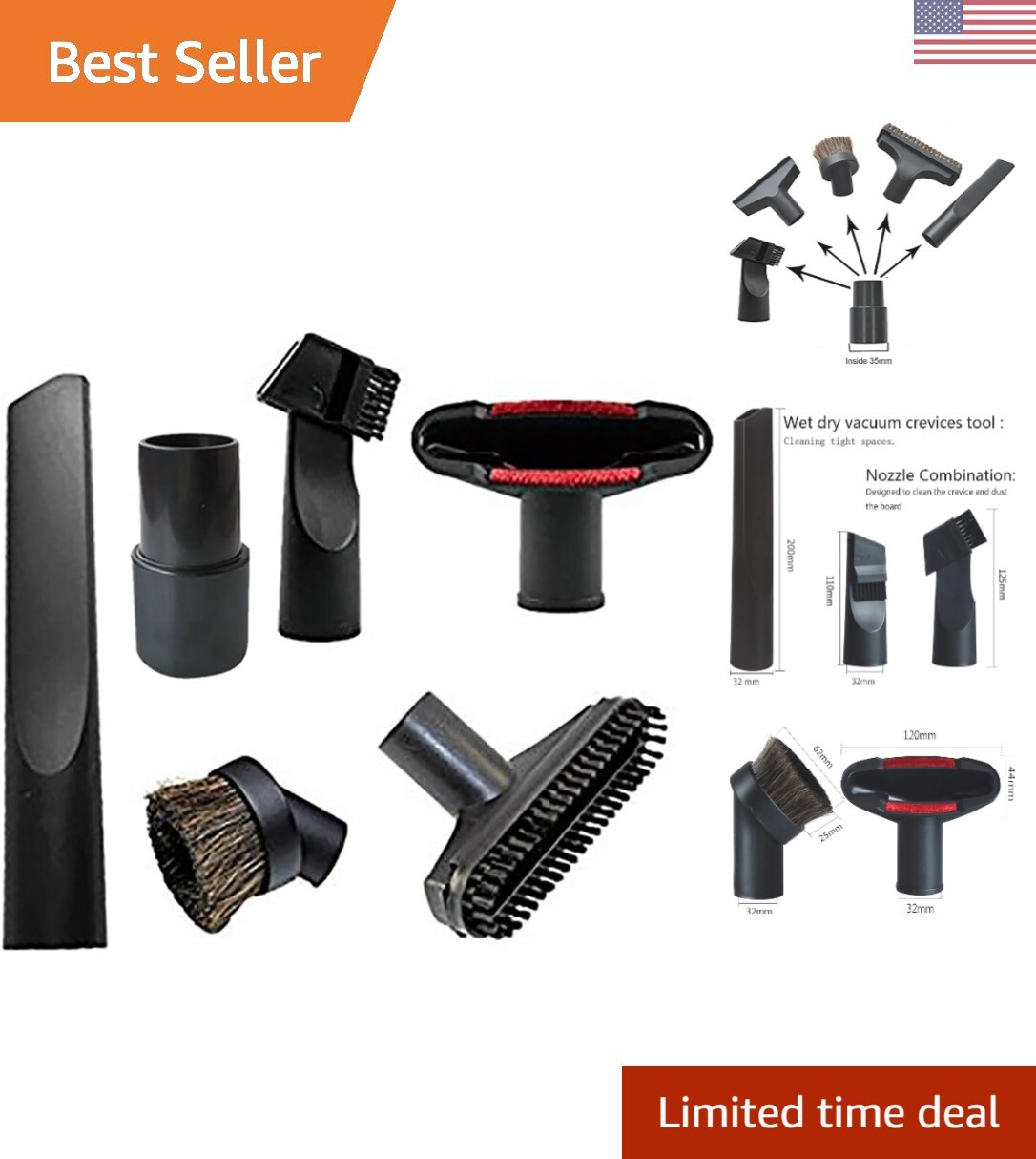 Vacuum Cleaner Brush Kit - 6-Piece Set with 1 1/4 & 1 3/8 Inch Attachments