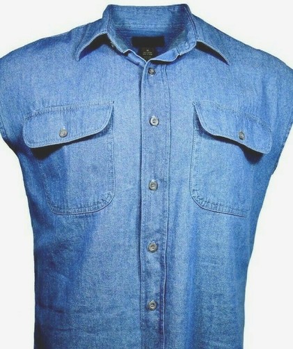 Sleeveless Denim Shirt 100% Cotton Blue 