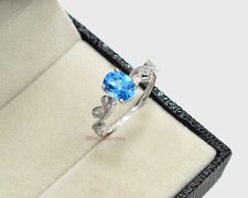 8x6 MM Natural Swiss Blue Topaz Gemstone 925 Sterling Silver Engagement Ring