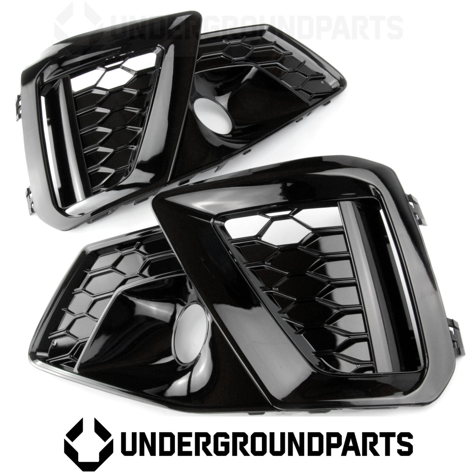 AUDI A4 B9 SLINE GLOSS BLACK FRONT BUMPER LOWER SIDE FOG LIGHT GRILLES COVERS