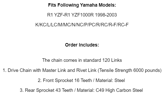 Caltric 530-120 Drive Chain For Yamaha YZF-R1 / R1 (1998-2003) - 122 Links, Gold Non-O-Ring - View #4