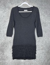 Calvin Klein Knit Tiered Fringe Hem Dress Womens Size Medium Gray 3/4 Sleeve