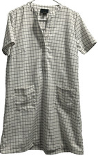 Women’s Black & White Abstract Window Pane Shift Dress with front Pockets Size M