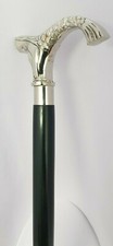 Vintage Designer Solid Brass Carved Handle Style 37" Wooden Walking Cane Stick