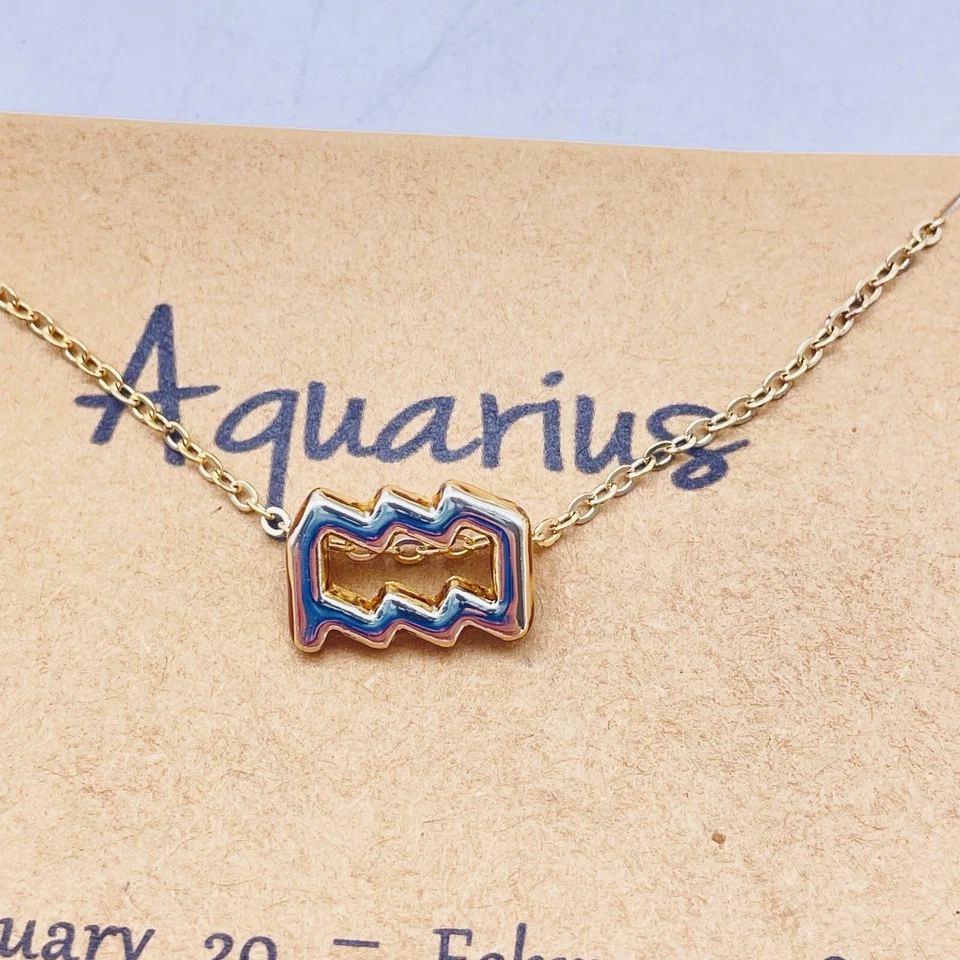 DOGEARED Acuario Dije Collar Sumergido en Oro Nuevo en Tarjeta Astrología Signo de Agua Foto 3 de 4
