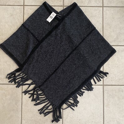 NWT - Cejon - Acrylic Knit Poncho Sweater Heather Black - One Size Fits Most