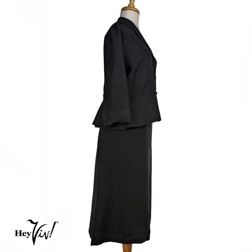 Top y falda peplum vintage de los años 40 negro crepé botones de lujo talla grande -Hey Viv - Imagen 3 de 9
