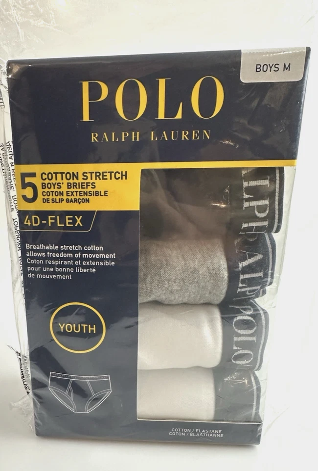 Nuevo en caja Polo Ralph Lauren talla M paquete de 5 calzoncillos boxer negros/blancos/grises para niños Foto 2 de 4
