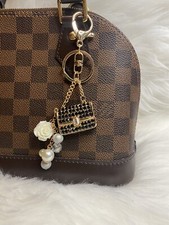 Mini Handbag Bag Charm Keychain Keyring Handbag Black Camellia Sparkling Gift