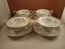 Vintage Altrolhau Austria Set of 4 Cream Soup Bowls & Saucers Blue Flowers A
