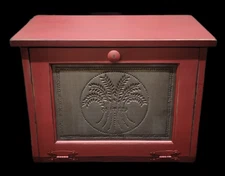 NEW Cranberry wooden Bread Box / primitive style tin door  bread box