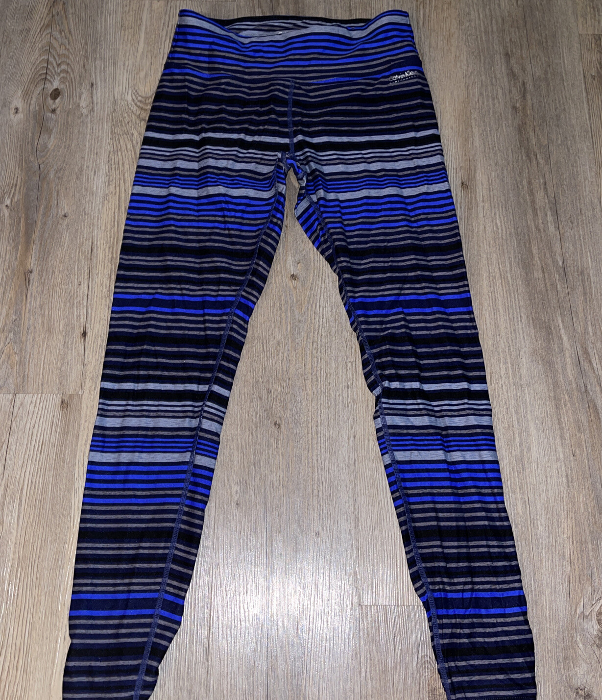 Calvin Klein Women Yoga Work Out Leggings Blue Stripes Moisture Wicking Size S