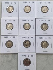 1980 to 1989 S Proof Roosevelt Dime Set 10 Coin Set