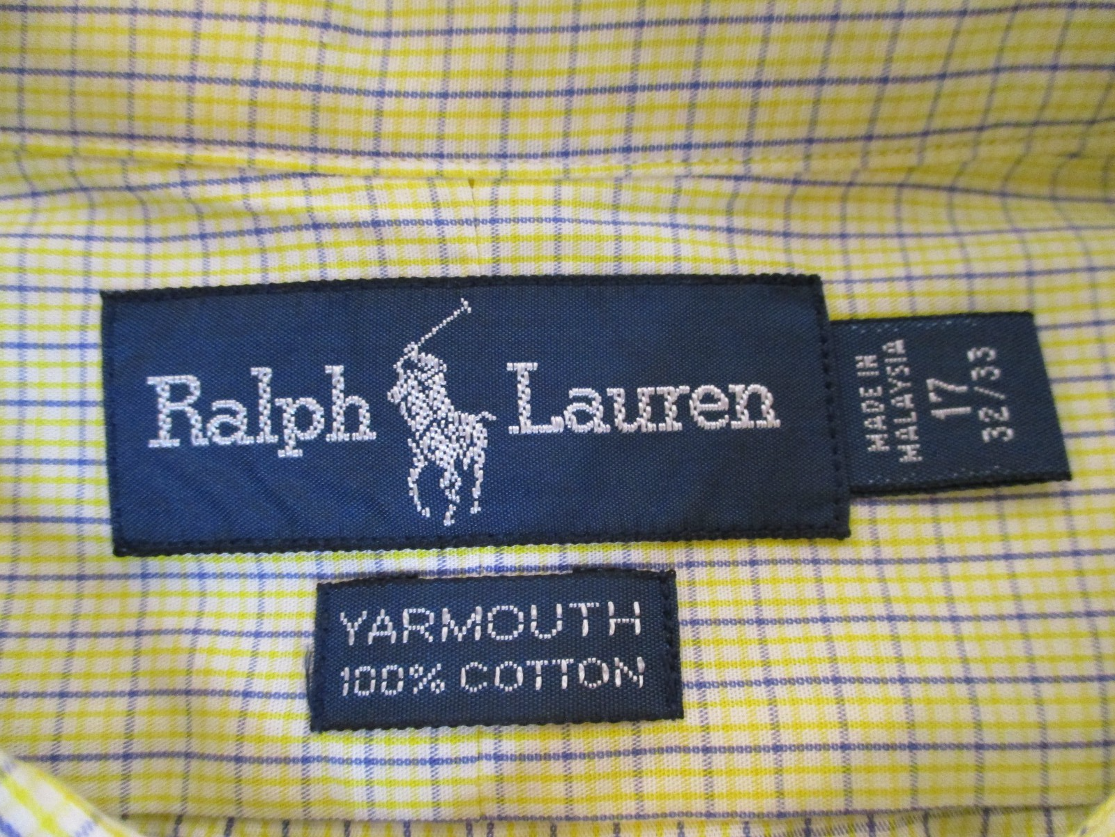 Ralph Lauren Camicia Uomo Large 17 32 33 Giallo Blu Pony Check Manica Lunga