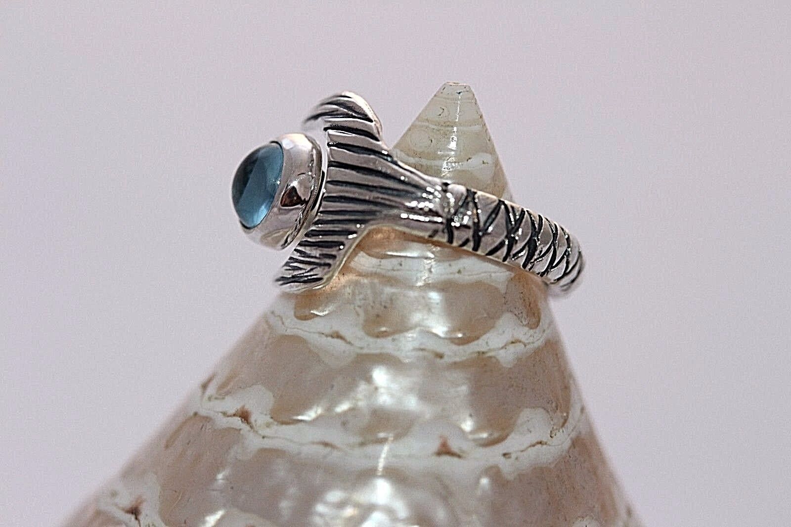 Hand Made H2O Just Add Water Mako Mermaid Tail Ring Natural Sky Topaz 7mm  925 SS