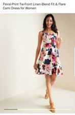 Old Navy Floral-Print Sz.M Tie-Front Linen-Blend Fit&Flare Cami Dress for Women 