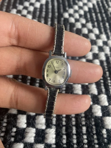 Vintage Timex Small Ladies Watch Black & Silver Tone For Parts Untested