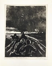 *LINOCUT WERNER GÖRITZ RAFTSMAN ON THE MEMEL AUTOGRAPHED 1927/1967 ORIGINAL