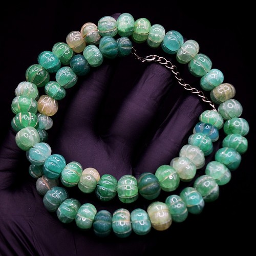 Single Strand Green Aventurine Carved 538.00 Cts Beaded Necklace VK 24 E592 - 第 1/3 張圖片