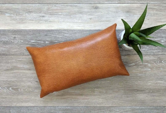 Tan leather pillow cover sales